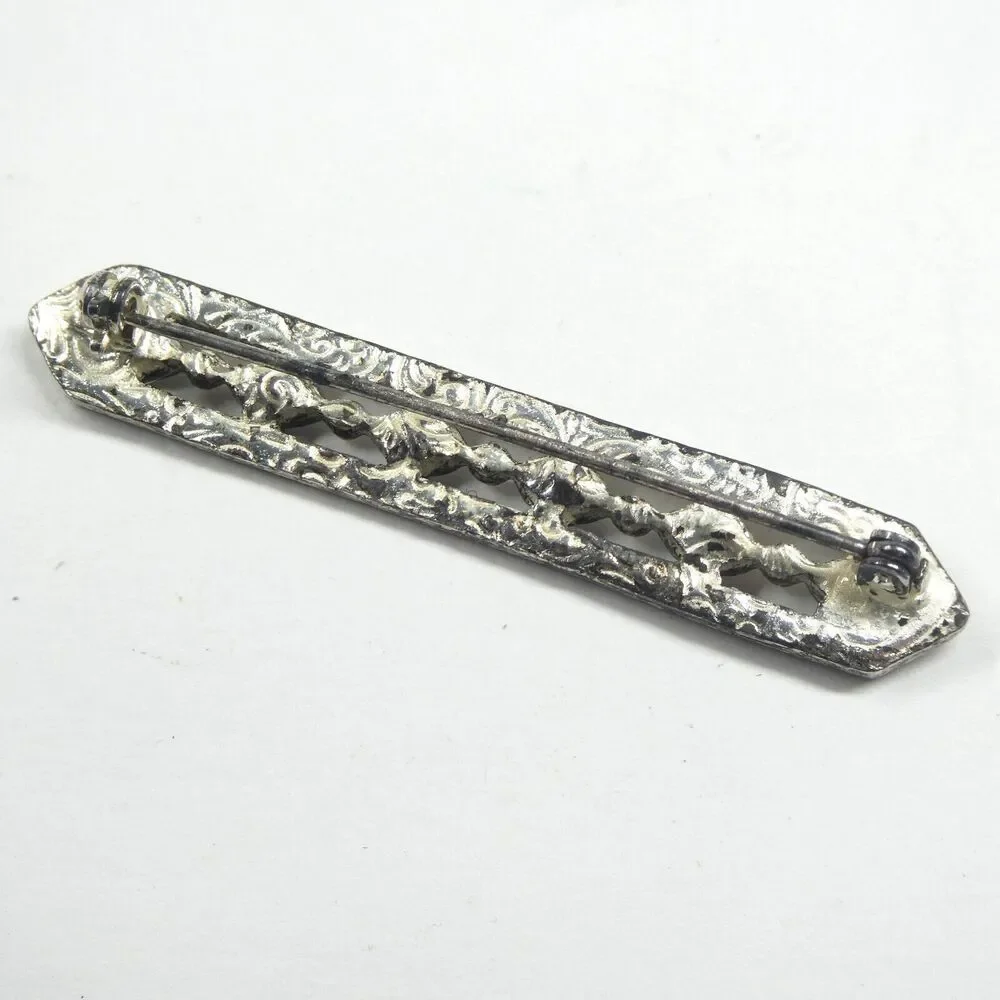 Vintage Bar Brooch Art Deco Silver Marcasite Pierced Pin